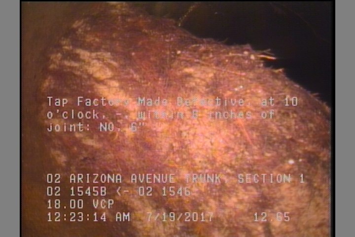 Tap Factory Made Defective, at 10 o'clock, -, within 8 inches of joint: NO, 6"