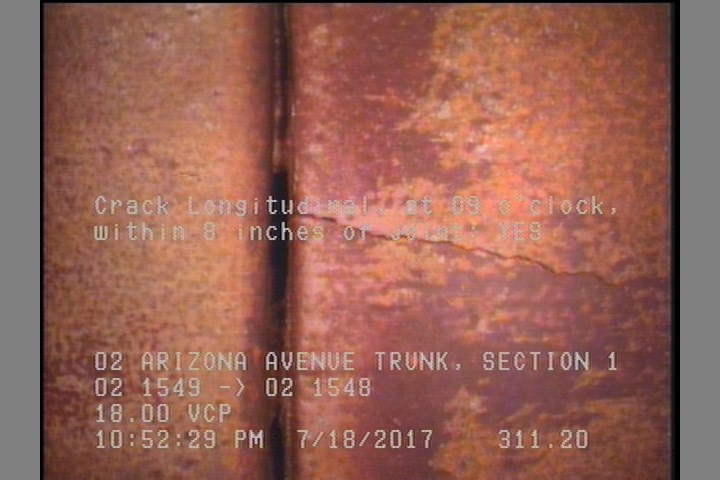 Crack Longitudinal, at 09 o'clock, within 8 inches of joint: YES