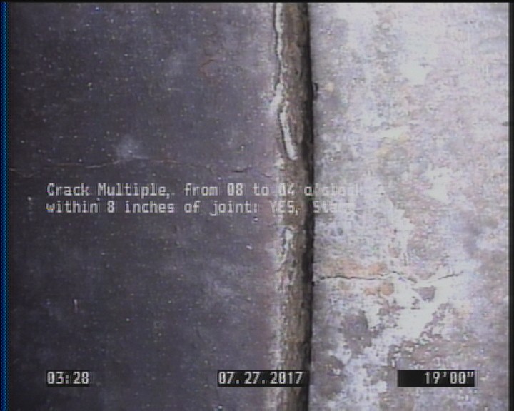 Crack Multiple, from 08 to 04 o'clock, within 8 inches of joint: YES, Start