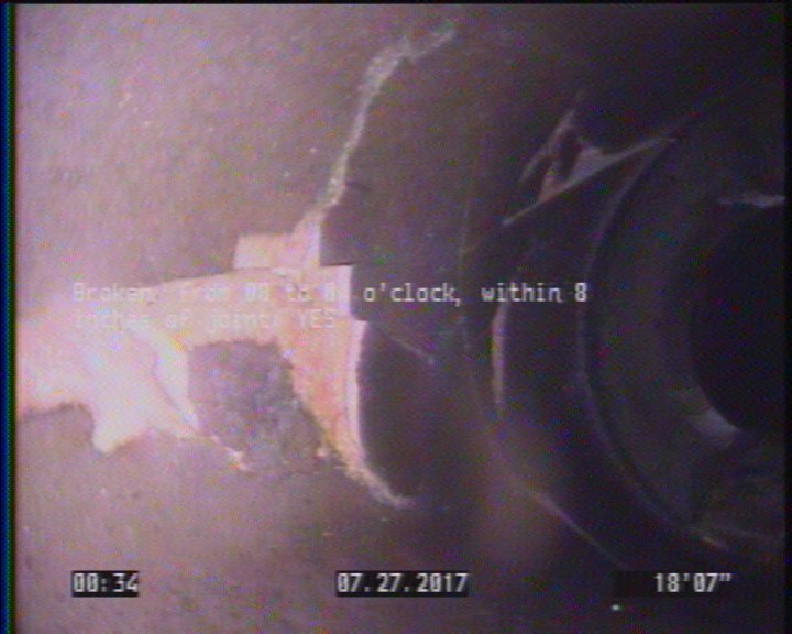 Broken, from 08 to 04 o'clock, within 8 inches of joint: YES