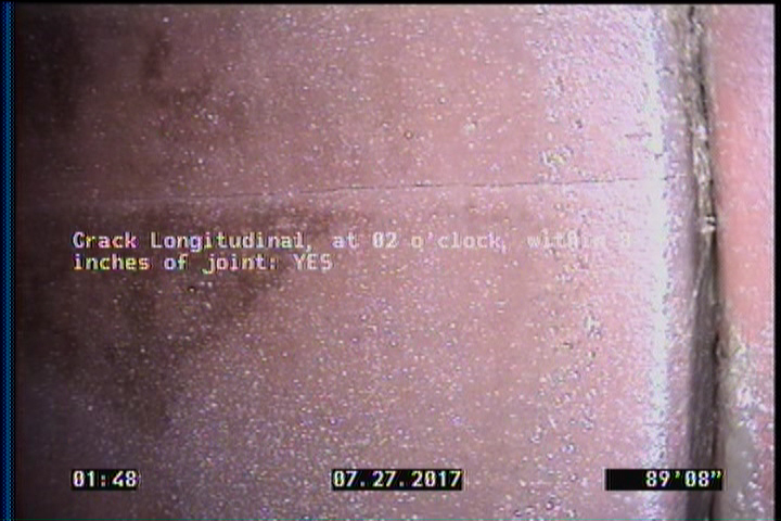 Crack Longitudinal, at 02 o'clock, within 8 inches of joint: YES