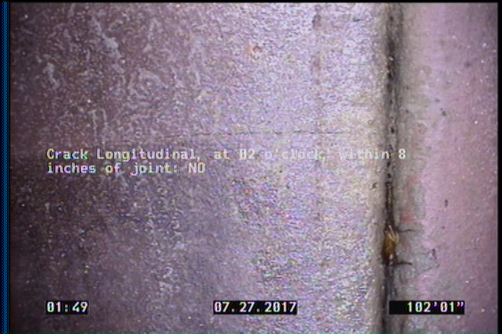 Crack Longitudinal, at 02 o'clock, within 8 inches of joint: NO