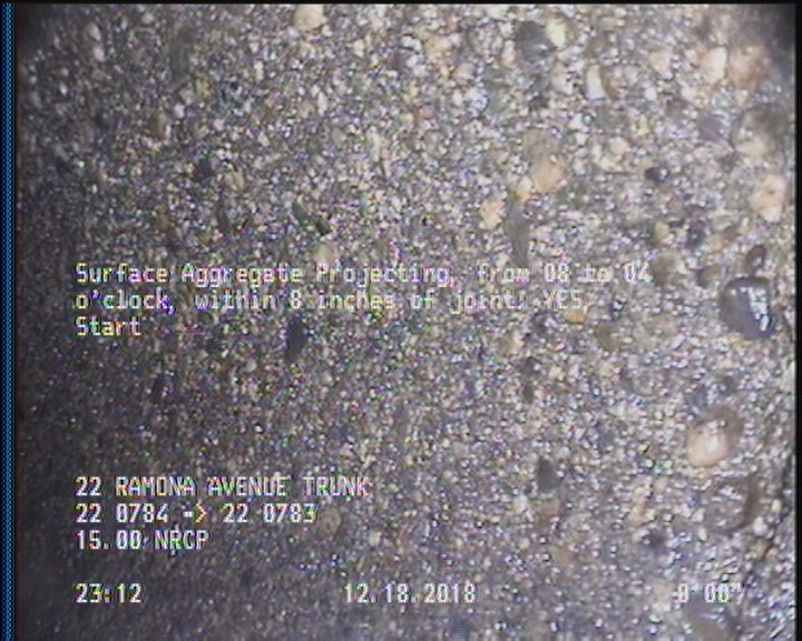 Surface Aggregate Projecting, from 08 to 04 o'clock, within 8 inches of joint: YES, Start