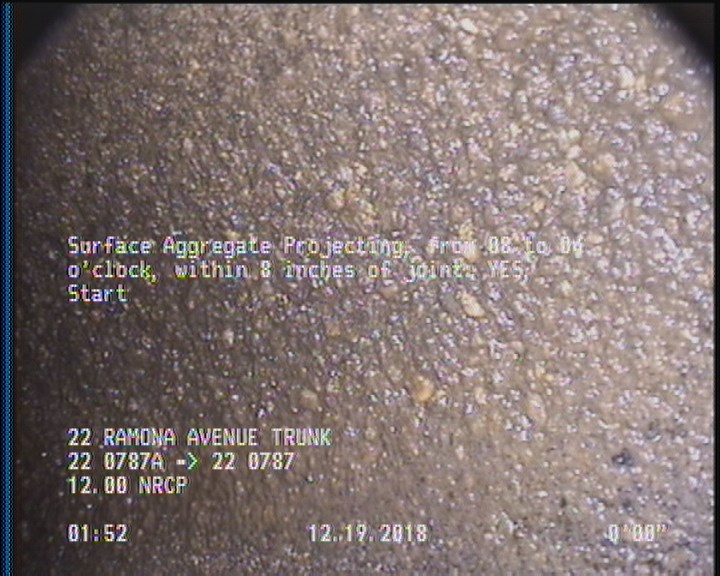 Surface Aggregate Projecting, from 08 to 04 o'clock, within 8 inches of joint: YES, Start