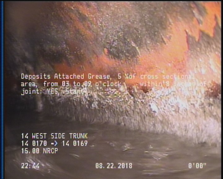 Deposits Attached Grease, 5 %of cross sectional area, from 03 to 09 o'clock, , within 8 inches of joint: YES, Start