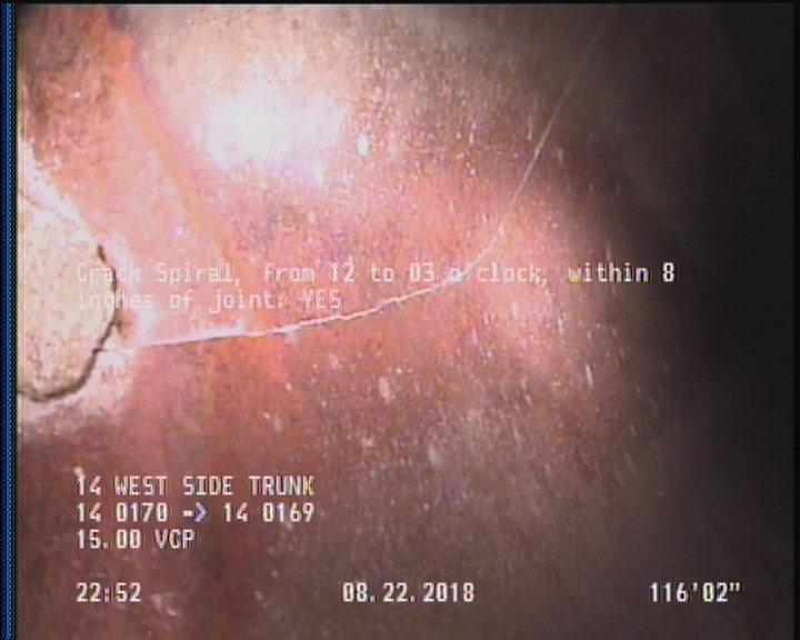 Crack Spiral, from 12 to 03 o'clock, within 8 inches of joint: YES