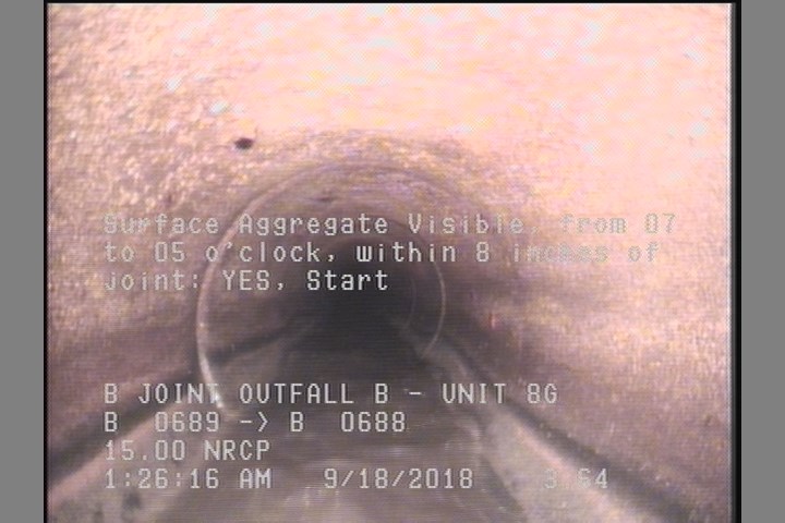 Surface Aggregate Visible, from 07 to 05 o'clock, within 8 inches of joint: YES, Start