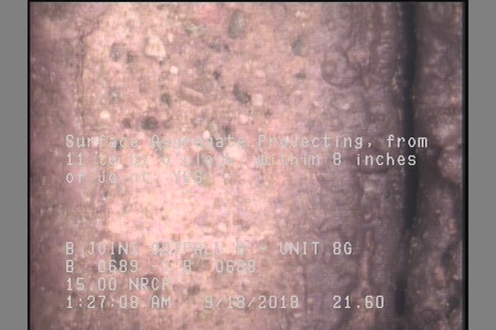 Surface Aggregate Projecting, from 11 to 01 o'clock, within 8 inches of joint: YES
