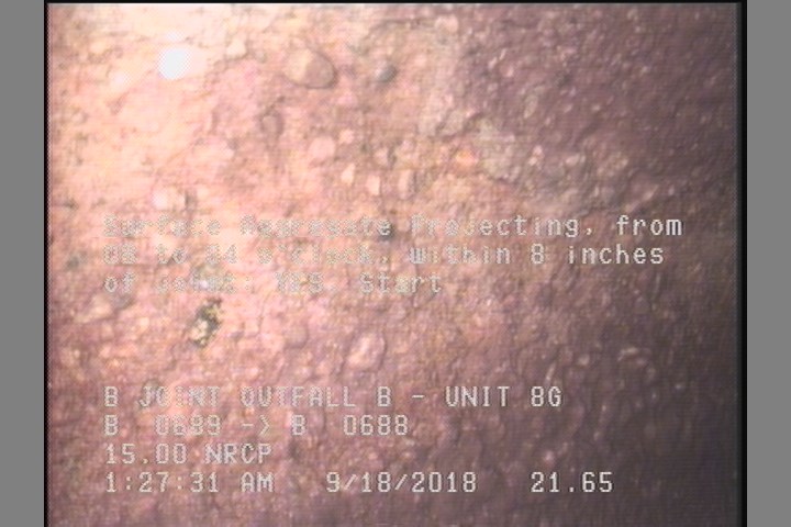 Surface Aggregate Projecting, from 08 to 04 o'clock, within 8 inches of joint: YES, Start