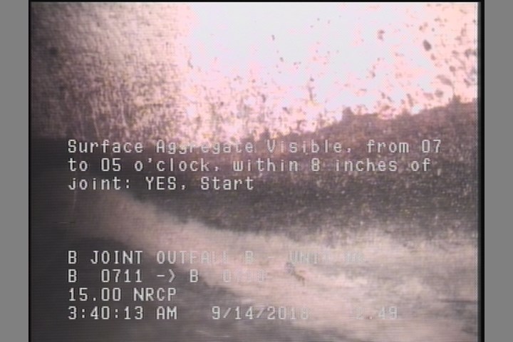 Surface Aggregate Visible, from 07 to 05 o'clock, within 8 inches of joint: YES, Start