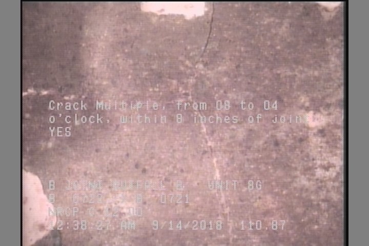 Crack Multiple, from 08 to 04 o'clock, within 8 inches of joint: YES