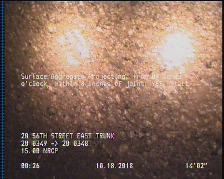 Surface Aggregate Projecting, from 09 to 03 o'clock, within 8 inches of joint: YES, Start