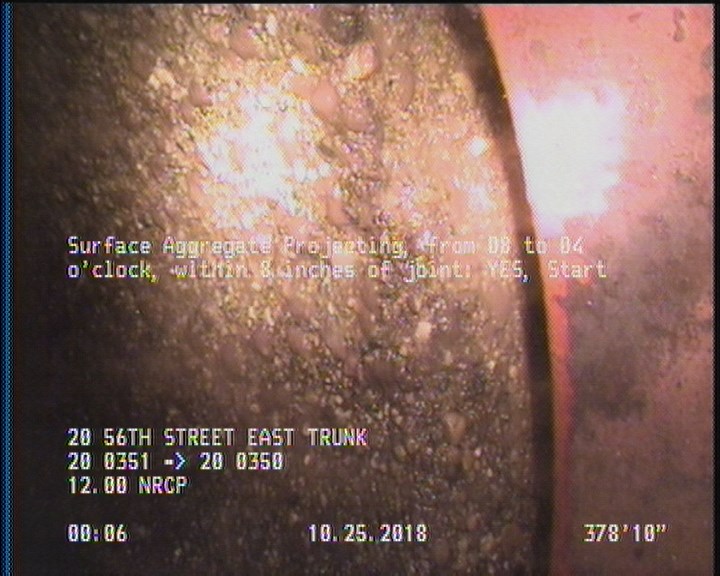 Surface Aggregate Projecting, from 08 to 04 o'clock, within 8 inches of joint: YES, Start