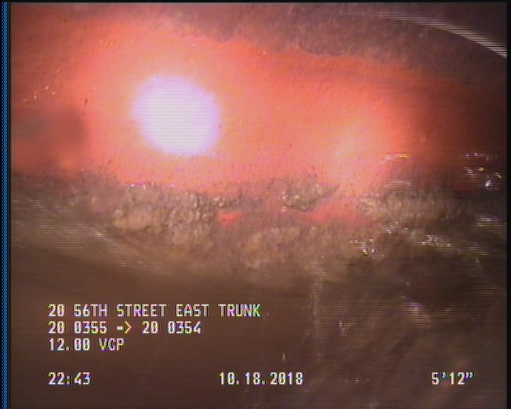 Deposits Attached Grease, 5 %of cross sectional area, from 03 to 09 o'clock, , within 8 inches of joint: YES, Start