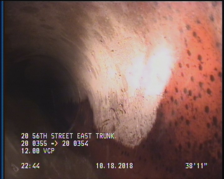 Deposits Attached Encrustation, 5 %of cross sectional area, from 09 to 03 o'clock, , within 8 inches of joint: YES, Start