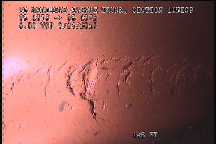 Surface Spalling, from 08 to 09 o'clock, within 8 inches of joint: YES - PIE DFECT OR SURFACE PEELING