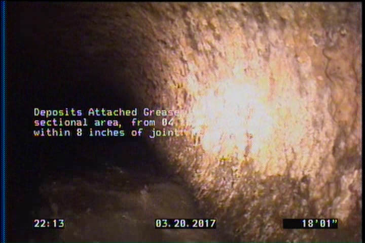 Deposits Attached Grease, 5 %of cross sectional area, from 04 to 08 o'clock, , within 8 inches of joint: YES, Start