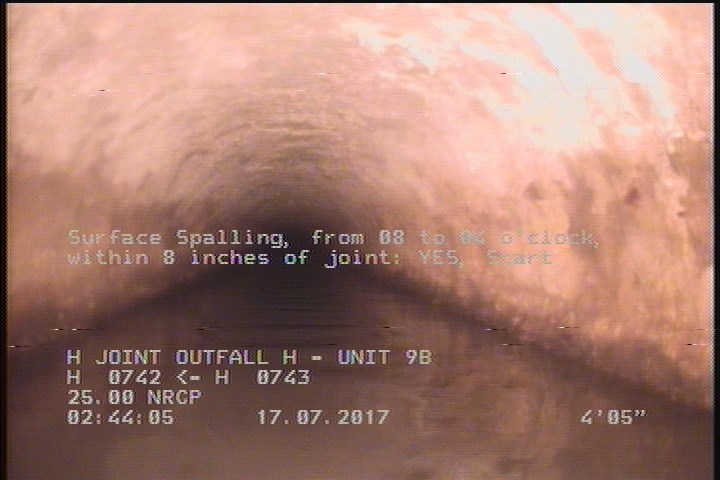 Surface Spalling, from 08 to 04 o'clock, within 8 inches of joint: YES, Start