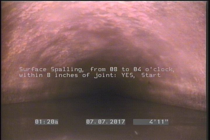 Surface Spalling, from 08 to 04 o'clock, within 8 inches of joint: YES, Start