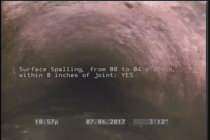 Surface Spalling, from 08 to 04 o'clock, within 8 inches of joint: YES, Start