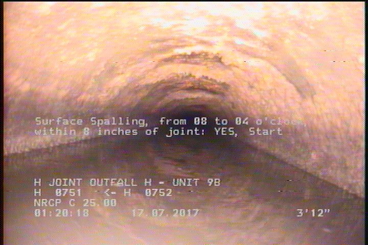 Surface Spalling, from 08 to 04 o'clock, within 8 inches of joint: YES, Start