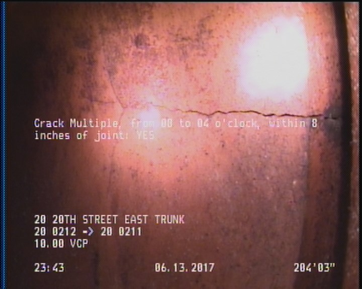 Crack Multiple, from 08 to 04 o'clock, within 8 inches of joint: YES