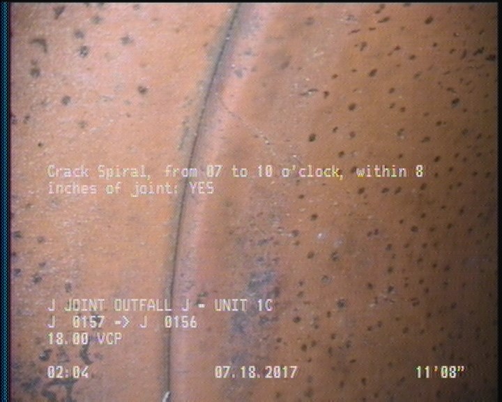 Crack Spiral, from 07 to 10 o'clock, within 8 inches of joint: YES