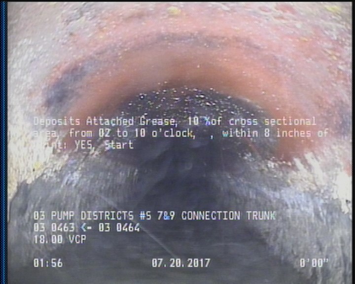 Deposits Attached Grease, 10 %of cross sectional area, from 02 to 10 o'clock, , within 8 inches of joint: YES, Start