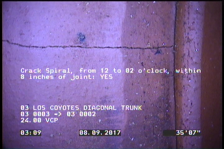 Crack Spiral, from 12 to 02 o'clock, within 8 inches of joint: YES