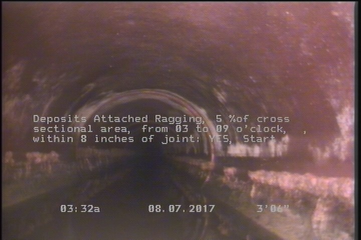 Deposits Attached Ragging, 5 %of cross sectional area, from 03 to 09 o'clock, , within 8 inches of joint: YES, Start