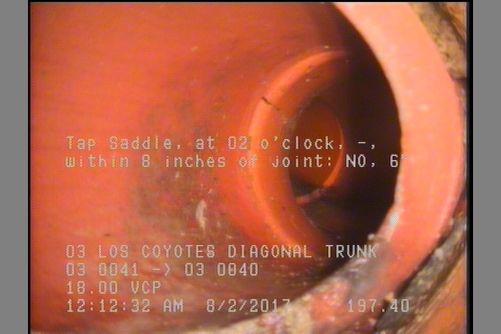 Tap Saddle, at 02 o'clock, -, within 8 inches of joint: NO, 6"