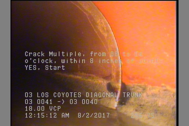 Crack Multiple, from 08 to 04 o'clock, within 8 inches of joint: YES, Start