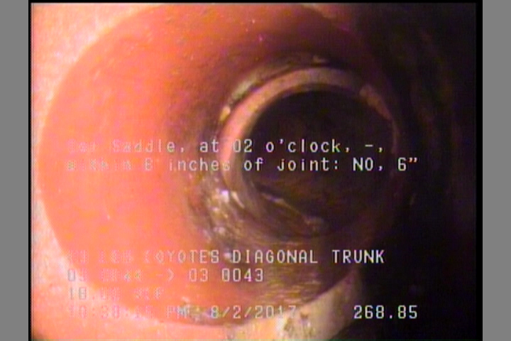 Tap Saddle, at 02 o'clock, -, within 8 inches of joint: NO, 6"