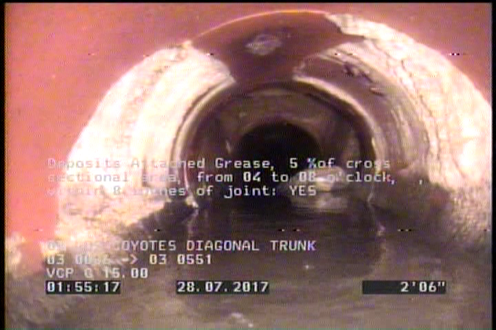 Deposits Attached Grease, 5 %of cross sectional area, from 04 to 08 o'clock, , within 8 inches of joint: YES