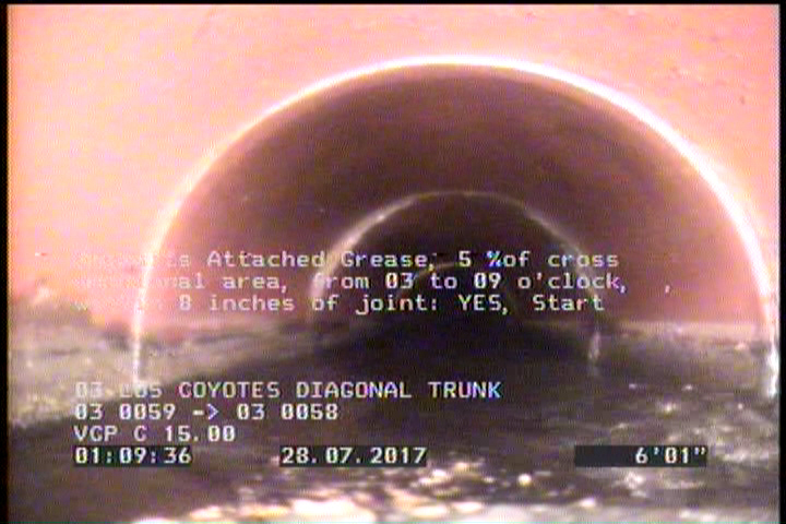 Deposits Attached Grease, 5 %of cross sectional area, from 03 to 09 o'clock, , within 8 inches of joint: YES, Start