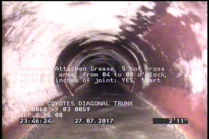 Deposits Attached Grease, 5 %of cross sectional area, from 04 to 08 o'clock, , within 8 inches of joint: YES, Start