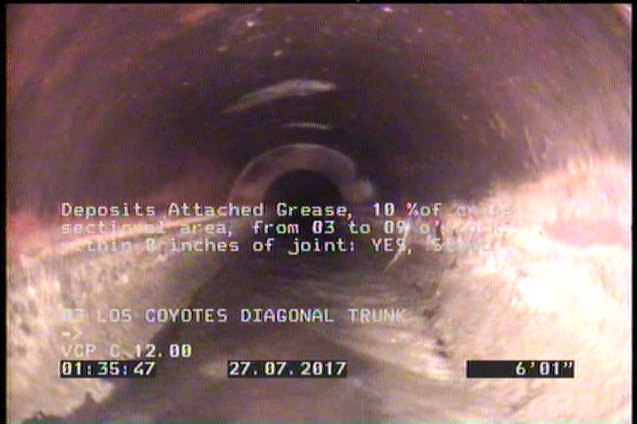 Deposits Attached Grease, 10 %of cross sectional area, from 03 to 09 o'clock, , within 8 inches of joint: YES, Start