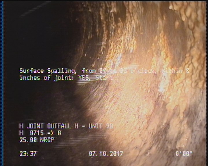 Surface Spalling, from 09 to 03 o'clock, within 8 inches of joint: YES, Start