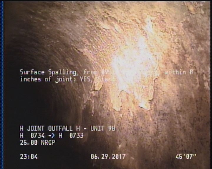 Surface Spalling, from 09 to 03 o'clock, within 8 inches of joint: YES, Start