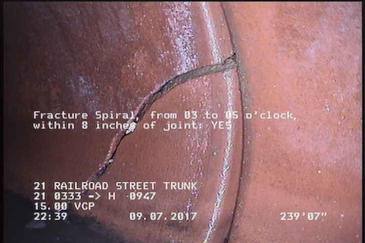 Broken, from 03 to 04 o'clock, within 8 inches of joint: YES