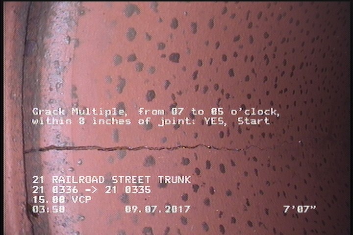 Crack Multiple, from 07 to 05 o'clock, within 8 inches of joint: YES, Start