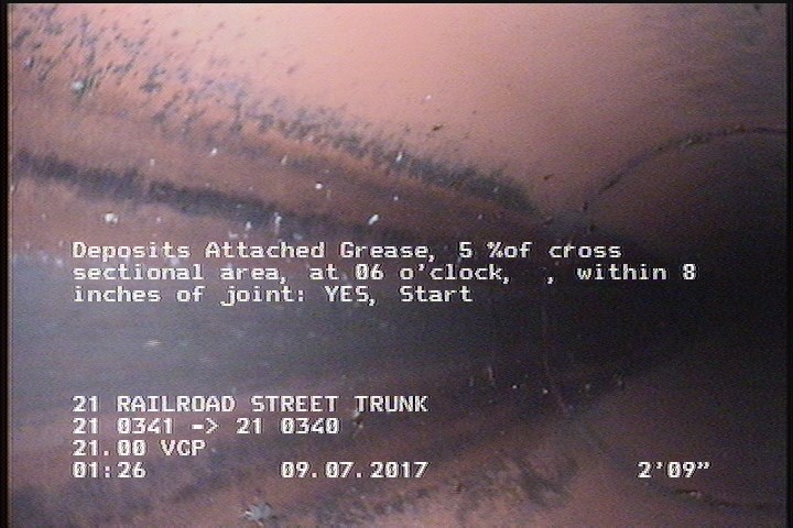 Deposits Attached Grease, 5 %of cross sectional area, at 06 o'clock, , within 8 inches of joint: YES, Start