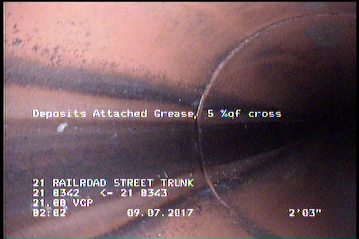 Deposits Attached Grease, 5 %of cross sectional area, at 06 o'clock, , within 8 inches of joint: YES, Start