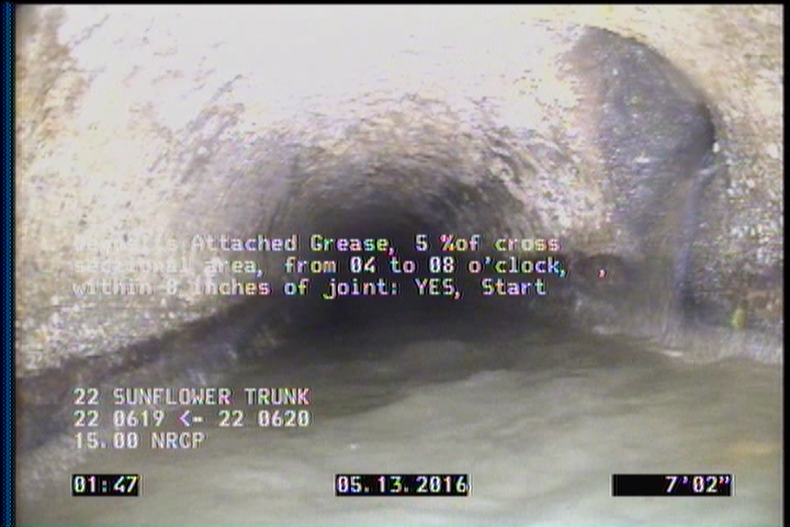 Deposits Attached Grease, 5 %of cross sectional area, from 04 to 08 o'clock, , within 8 inches of joint: YES, Start