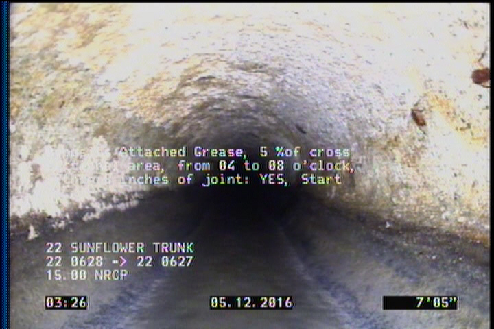 Deposits Attached Grease, 5 %of cross sectional area, from 04 to 08 o'clock, , within 8 inches of joint: YES, Start