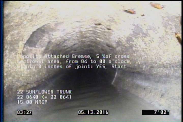 Deposits Attached Grease, 5 %of cross sectional area, from 04 to 08 o'clock, , within 8 inches of joint: YES, Start