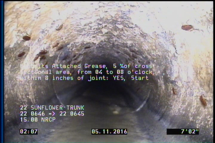 Deposits Attached Grease, 5 %of cross sectional area, from 04 to 08 o'clock, , within 8 inches of joint: YES, Start