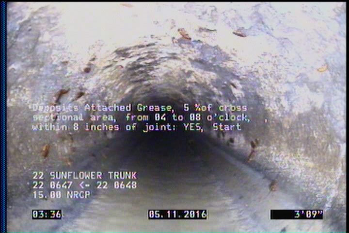 Deposits Attached Grease, 5 %of cross sectional area, from 04 to 08 o'clock, , within 8 inches of joint: YES, Start