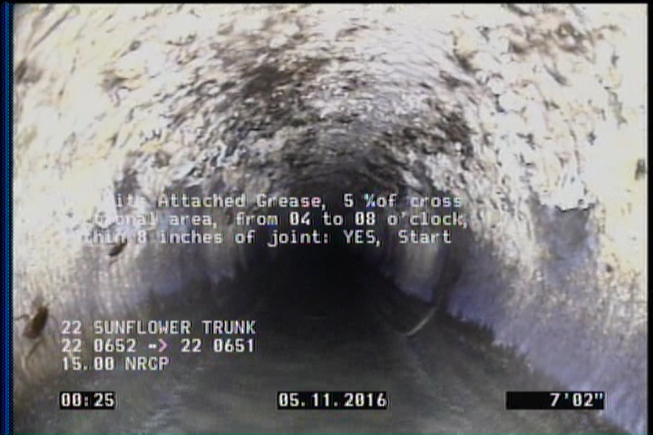 Deposits Attached Grease, 5 %of cross sectional area, from 04 to 08 o'clock, , within 8 inches of joint: YES, Start