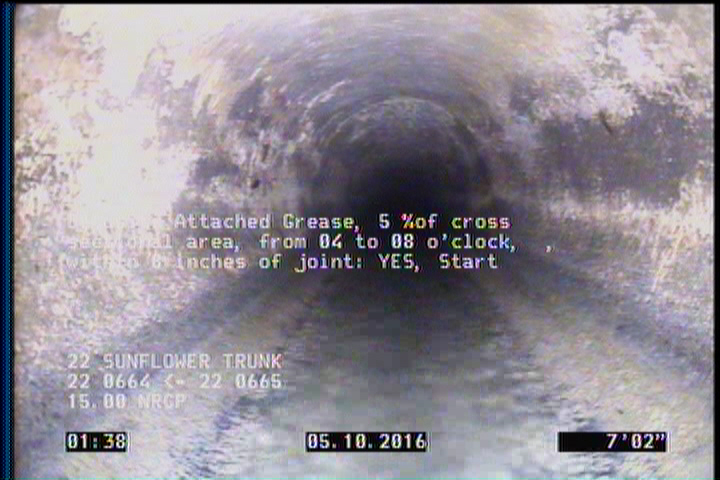 Deposits Attached Grease, 5 %of cross sectional area, from 04 to 08 o'clock, , within 8 inches of joint: YES, Start